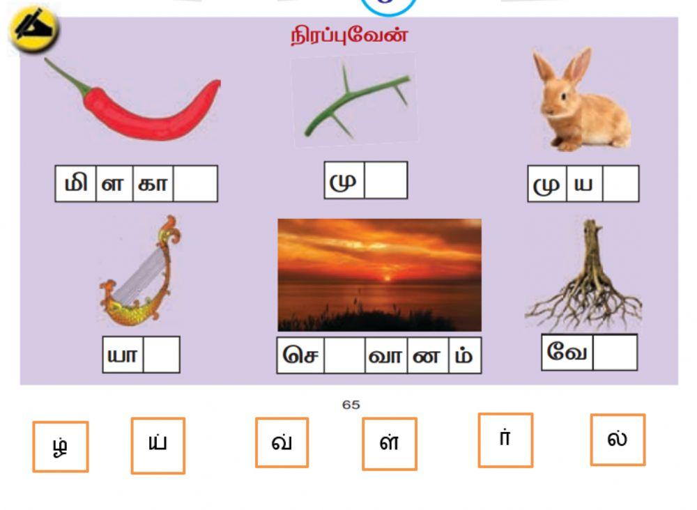 Tamil - pg no - 65 - உரிய எழுத்தை  நிரப்புவேன்