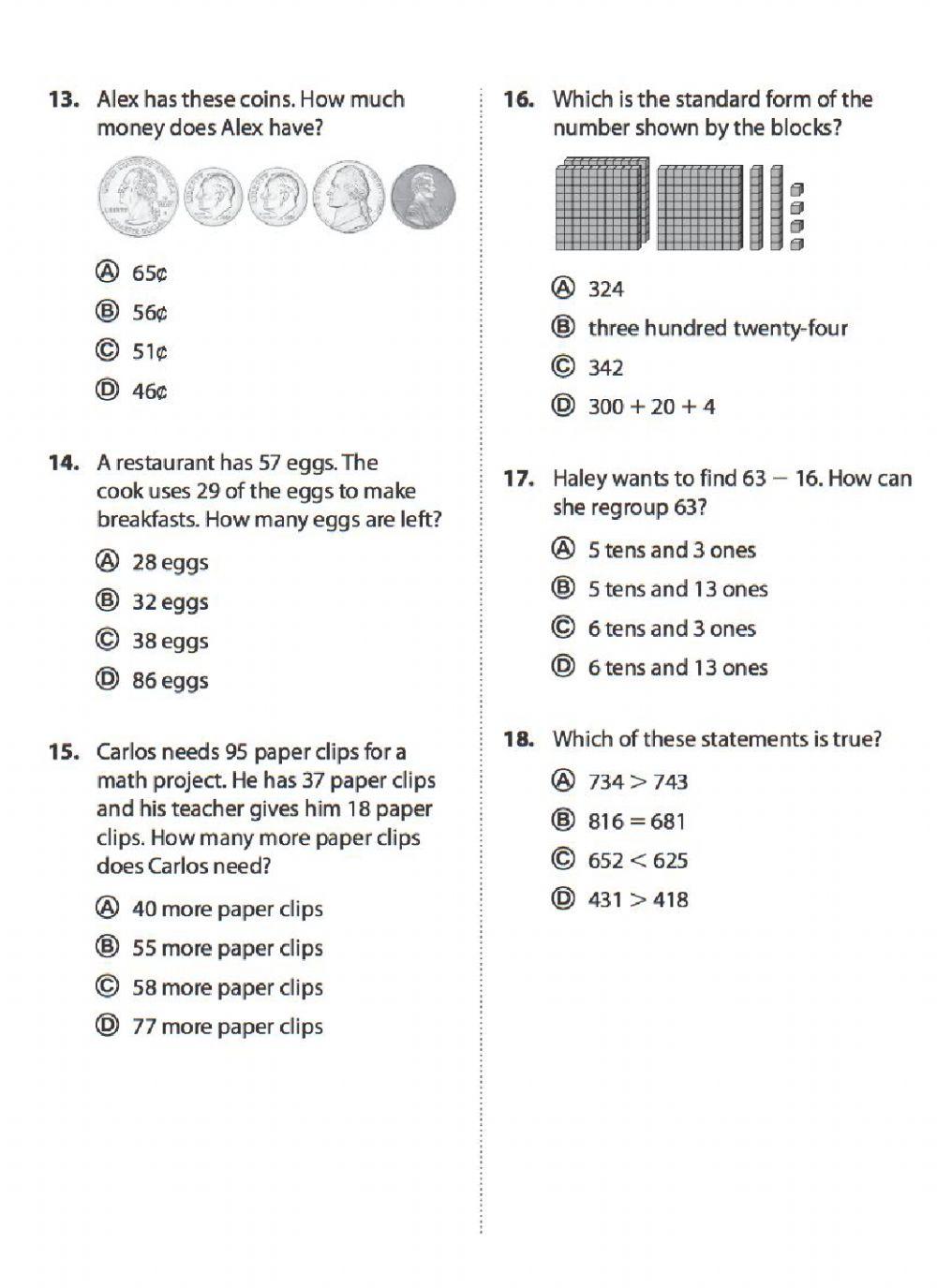 Math Placement worksheet | Live Worksheets