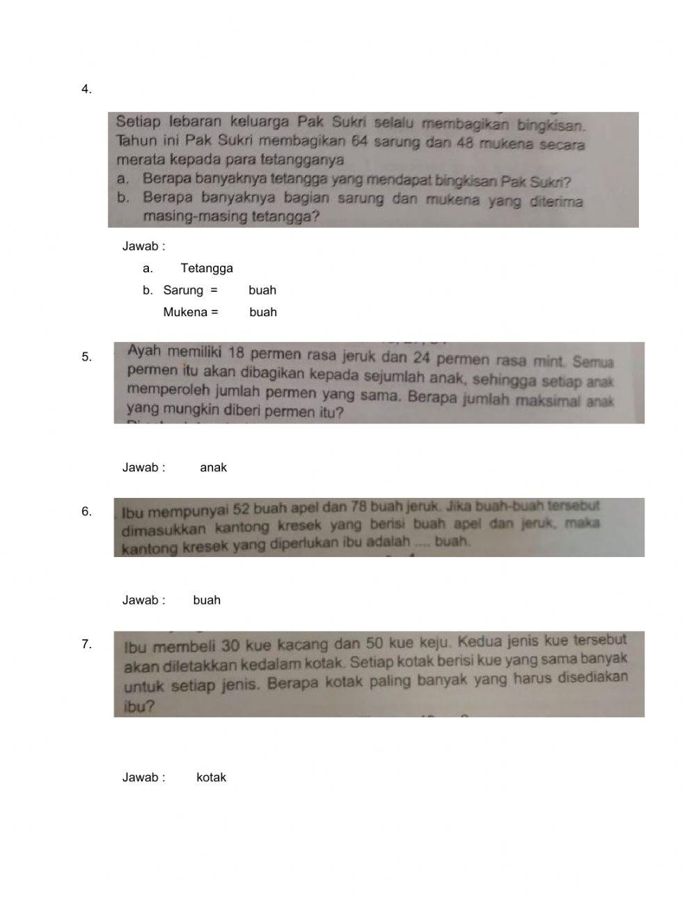 Latihan soal cerita FPB Latihan soal cerita FPB