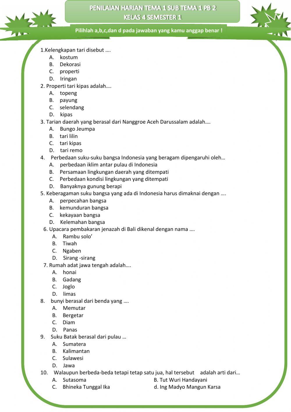 Penilaian Harian Tema 1 Sub tema 1 PB.2