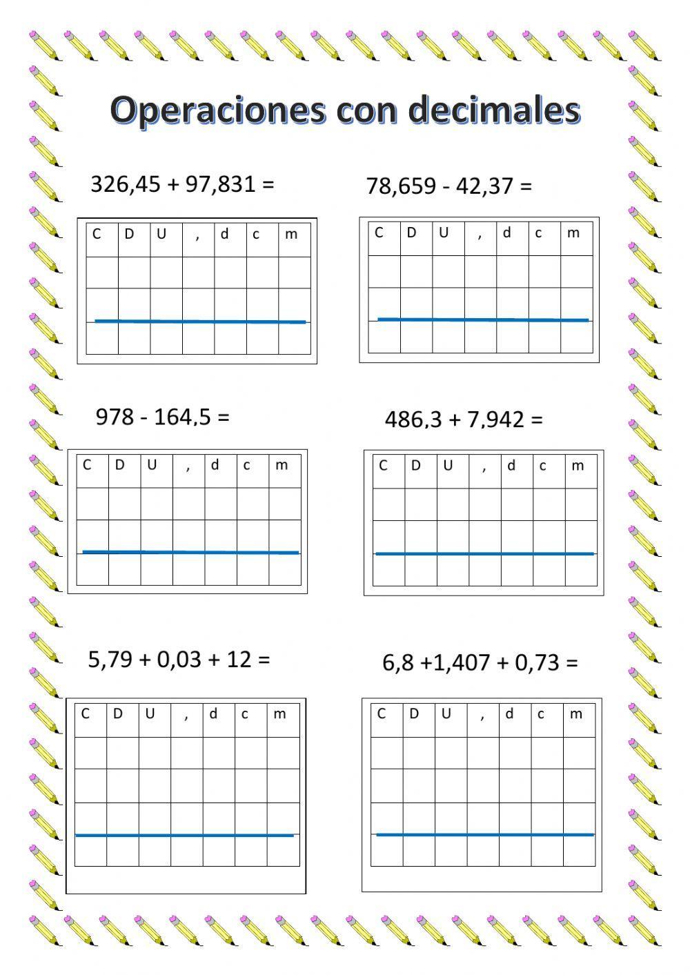 Adición y sustracción de decimales