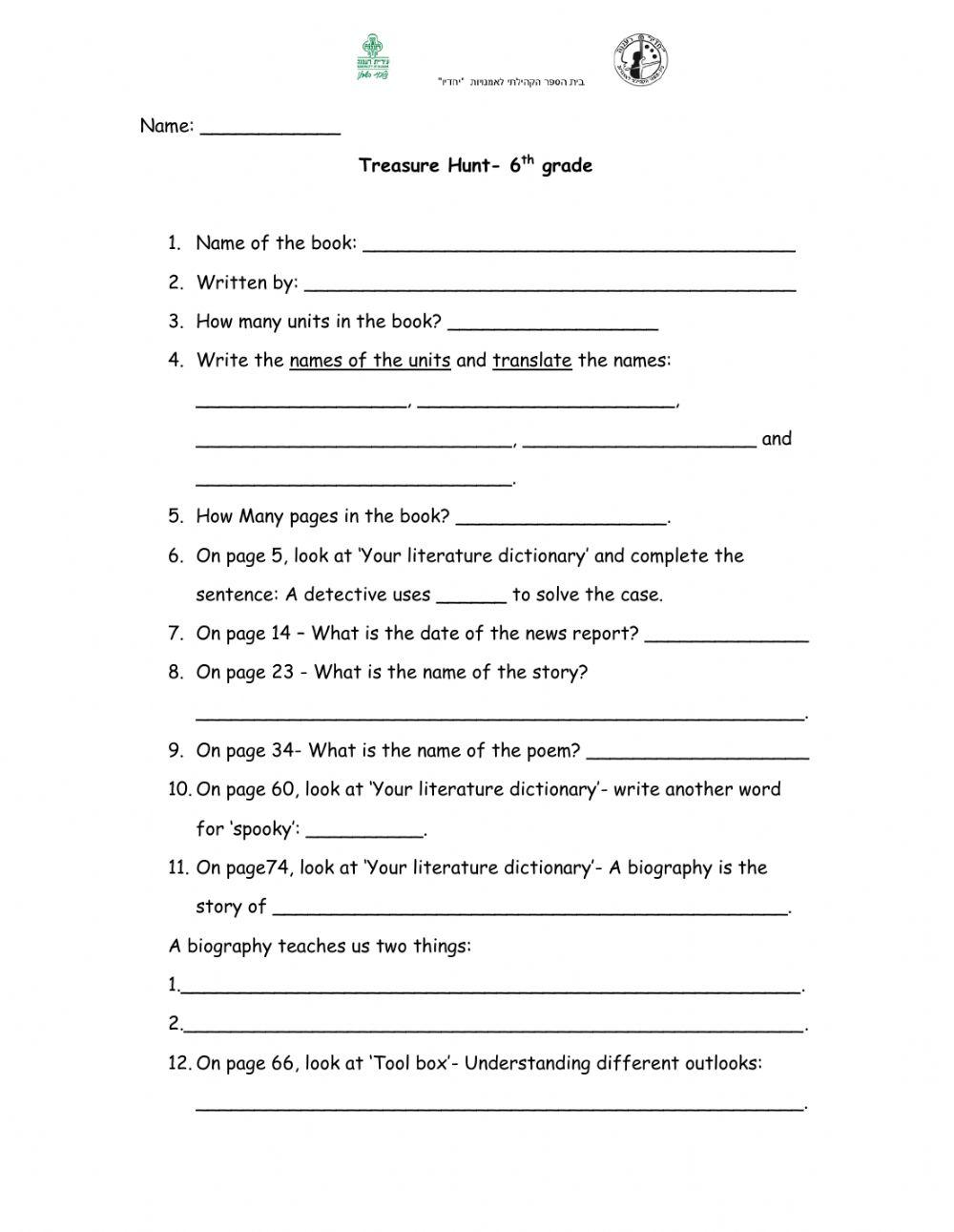 Treasure Hunt- 6th grade