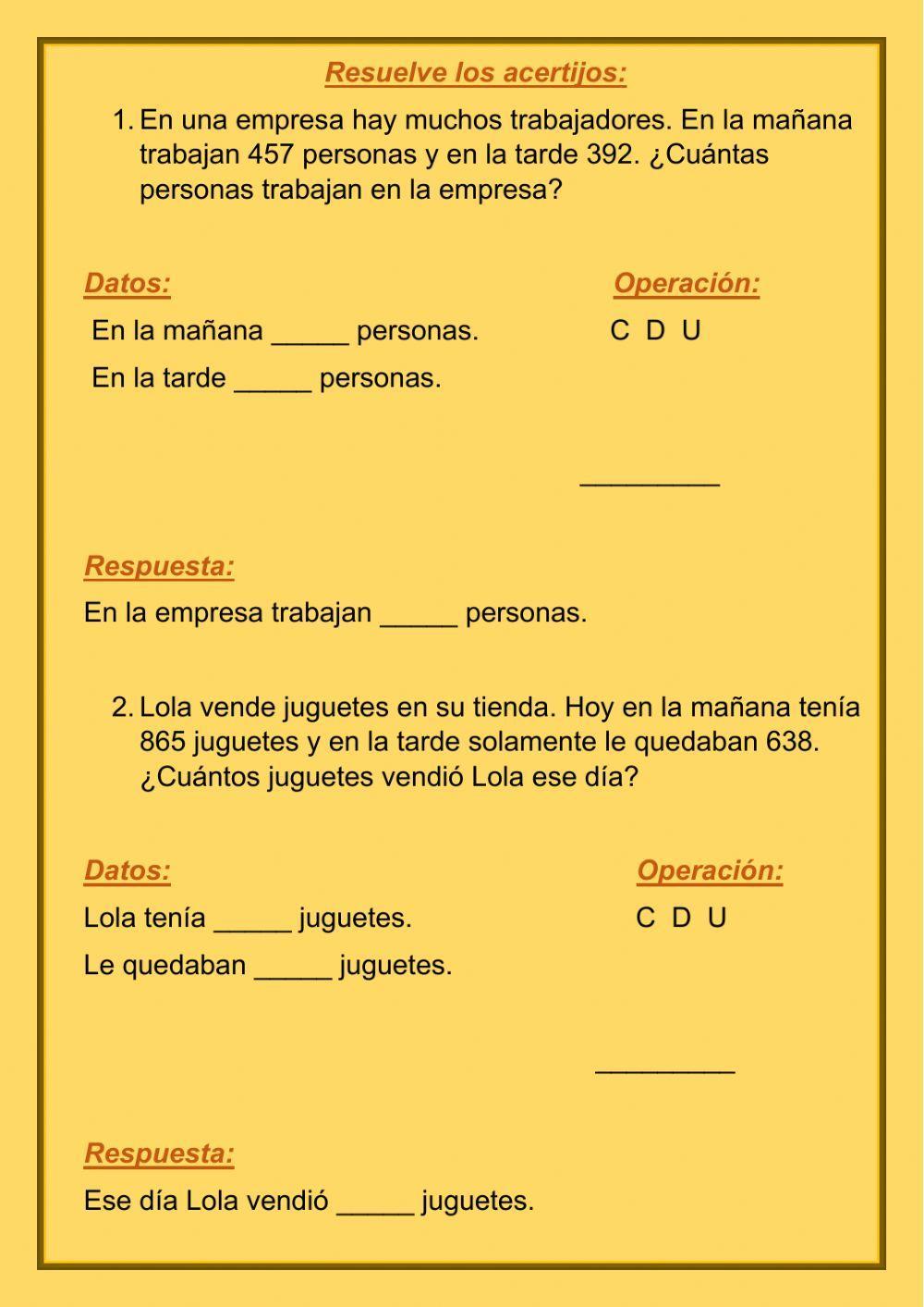Problemas de suma y resta 2. Problemas de suma y resta 2.