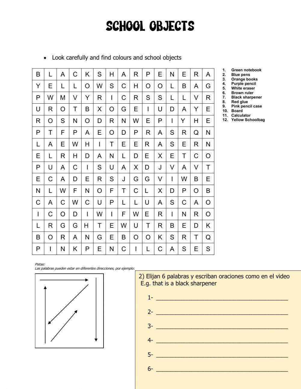 School objects + colours