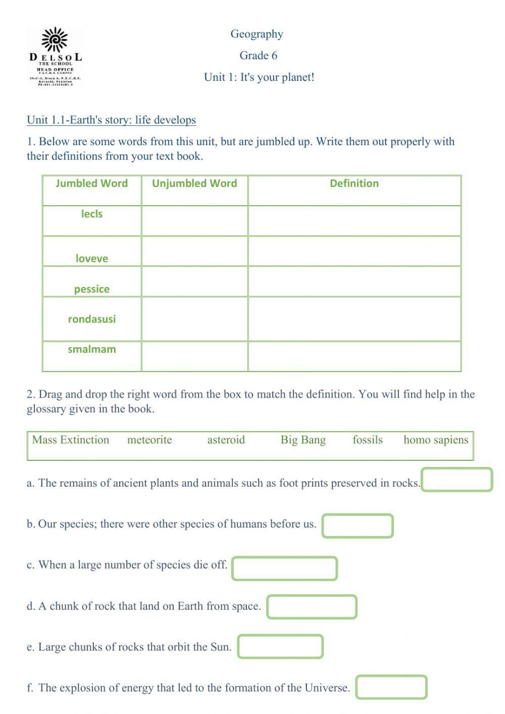 Unit 1.2 Earth's Story-Life develops