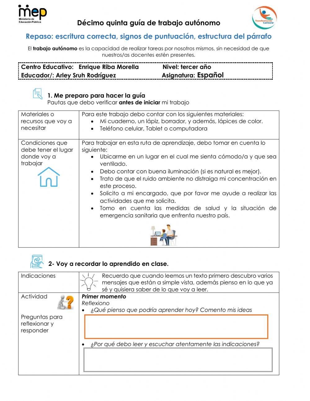 Repaso: escritura correcta, signos de puntuación, estructura del párrafo