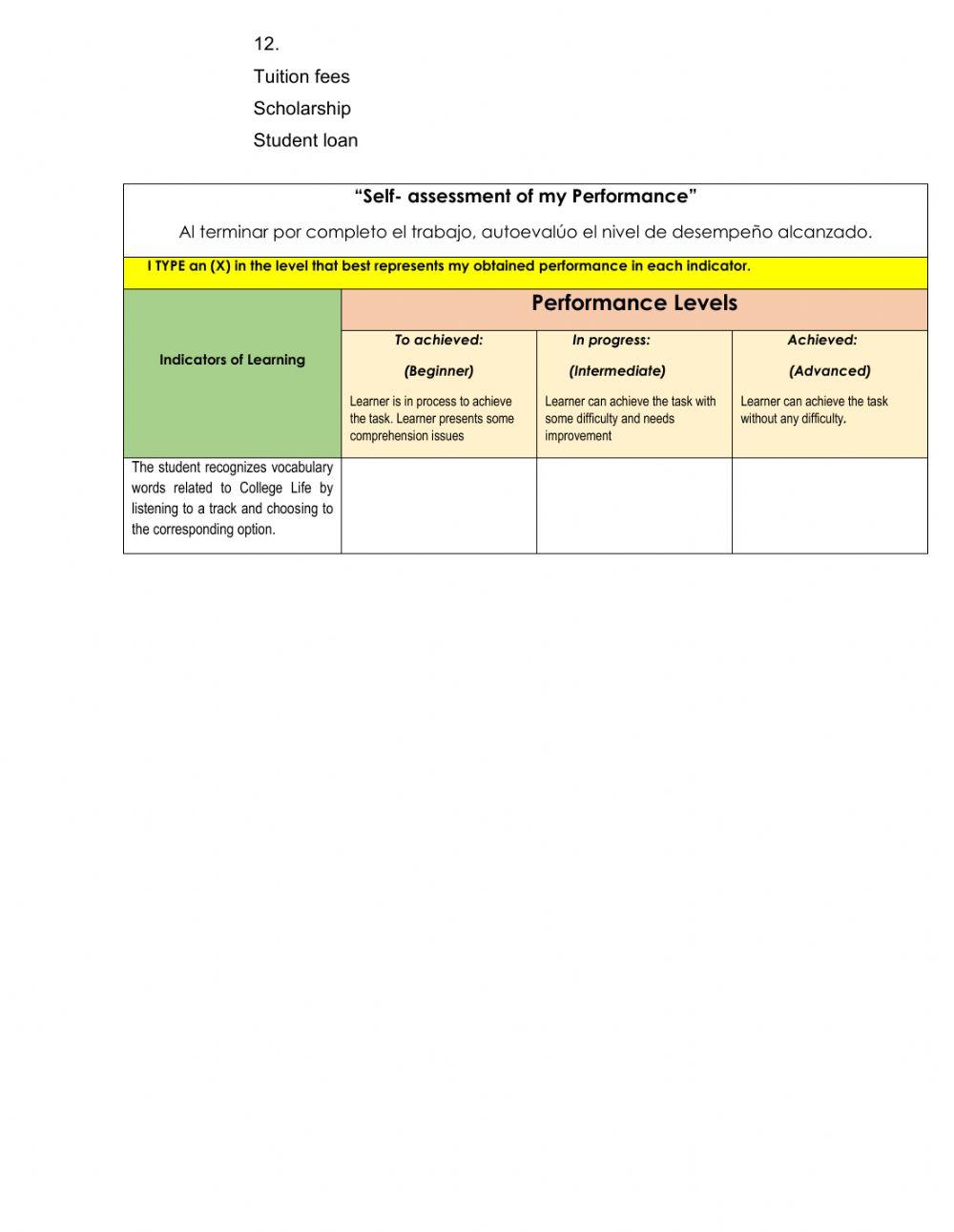 School life, vocabulary, concepts, college, university.