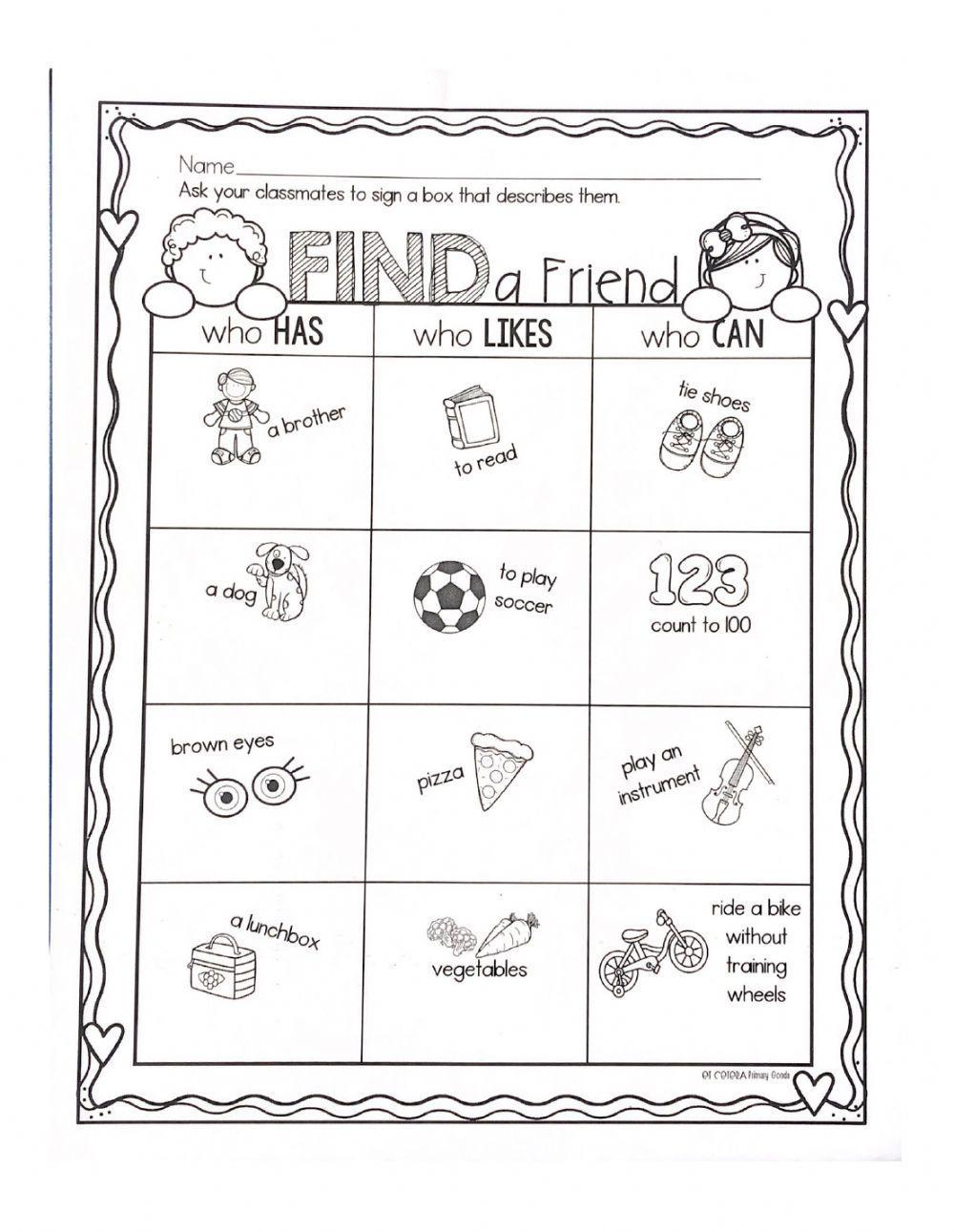 Find a Friend worksheet | Live Worksheets Find a Friend worksheet | Live Worksheets
