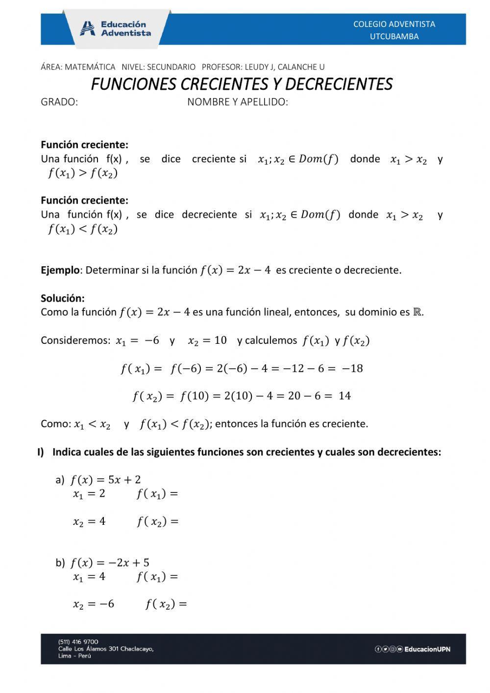 Funciones crecientes y decrecientes
