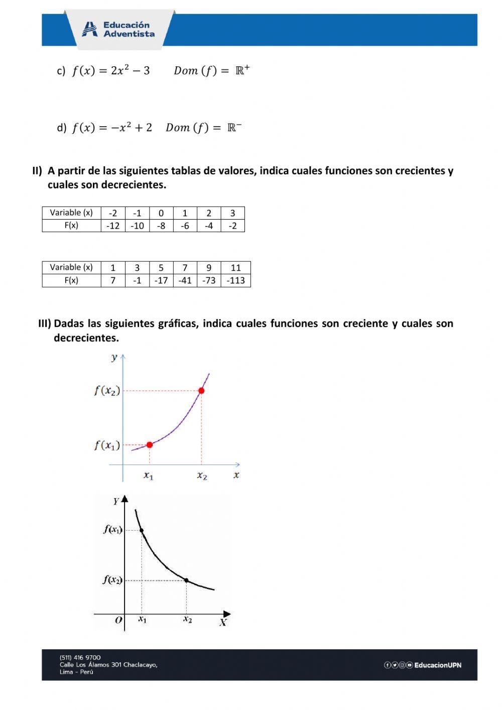 Funciones crecientes y decrecientes