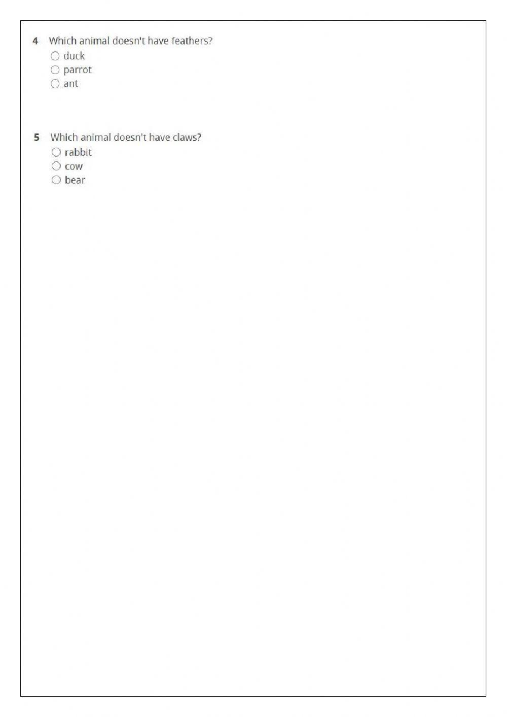 Animals - animal body parts