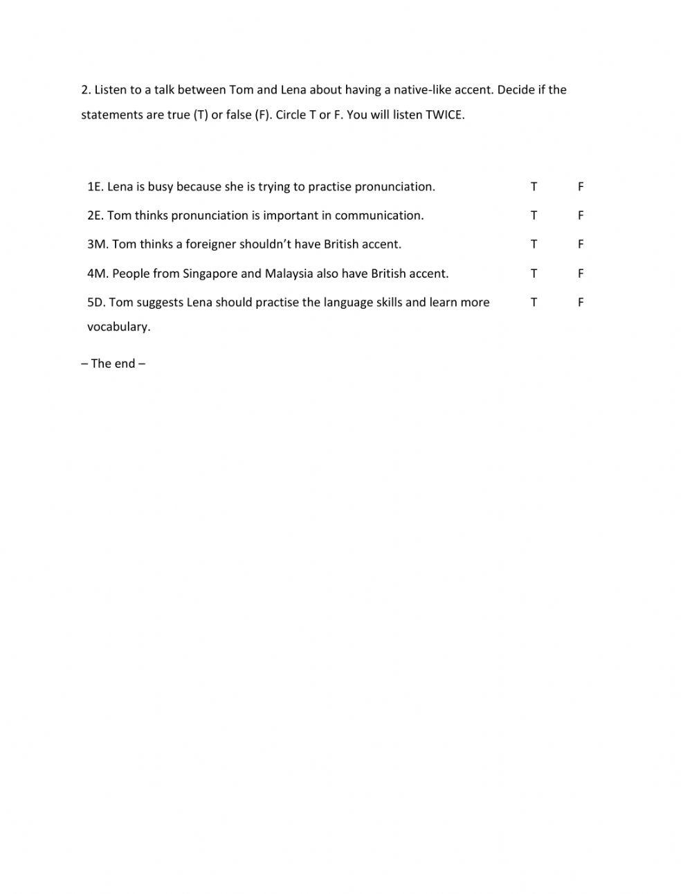 Lớp 9 - Unit 9 ENGLISH IN THE WORLD - LISTENING