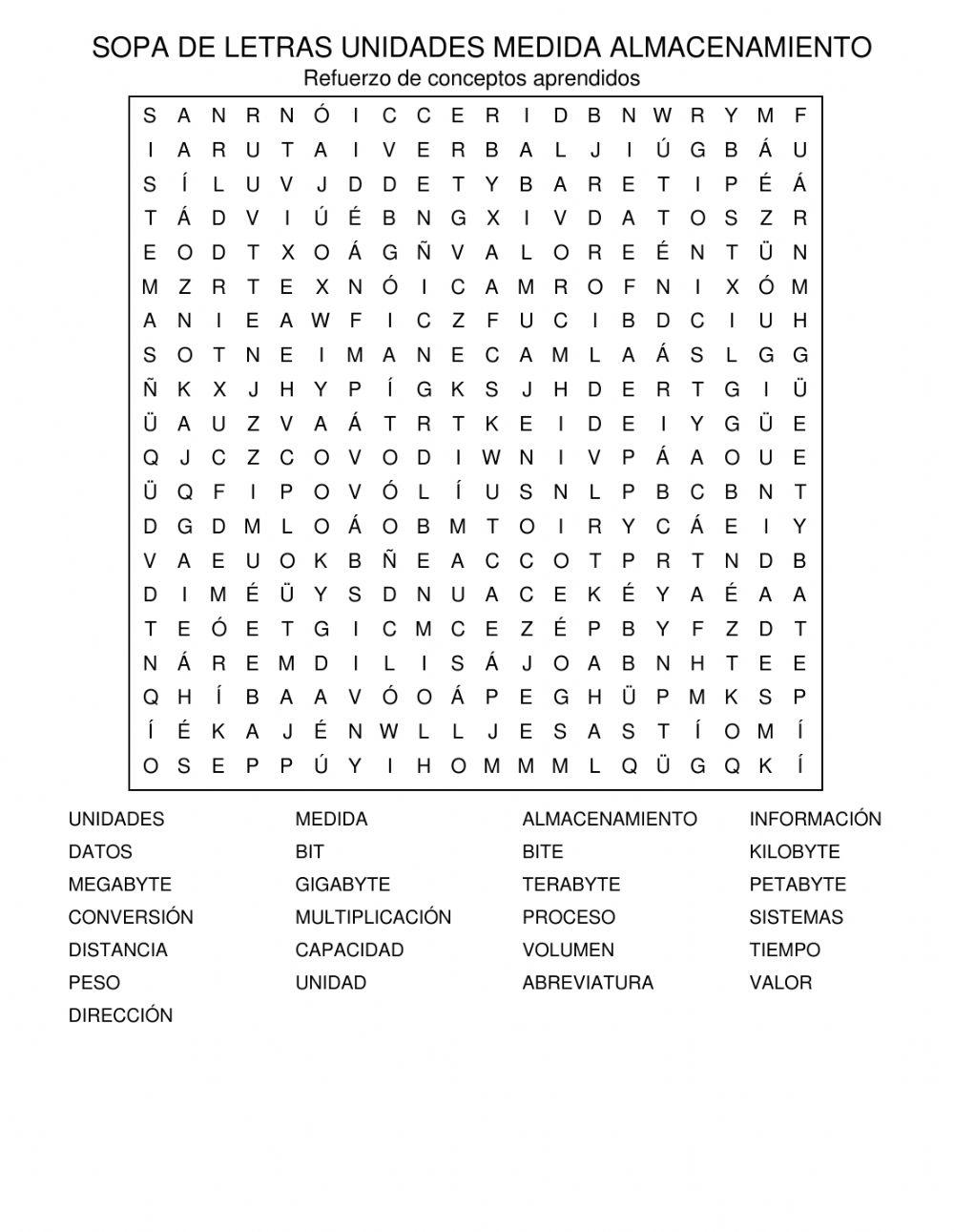 Sopa Letras Unidades Almacenamiento