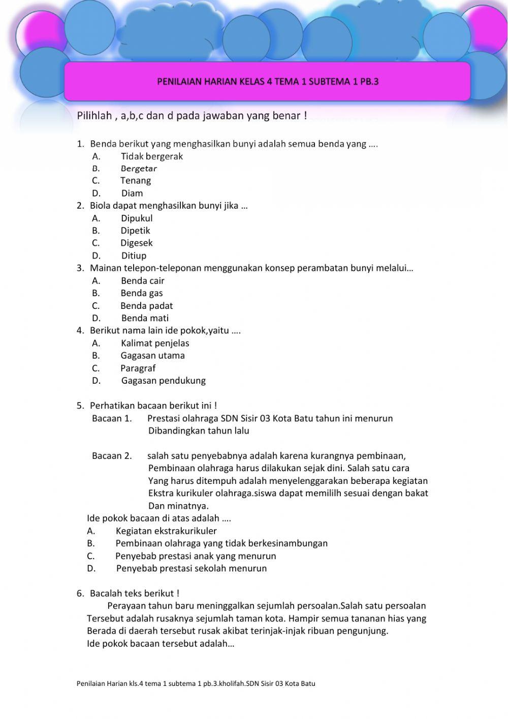 Penilaian Harian Tema 1 Sub tema 1 PB.3