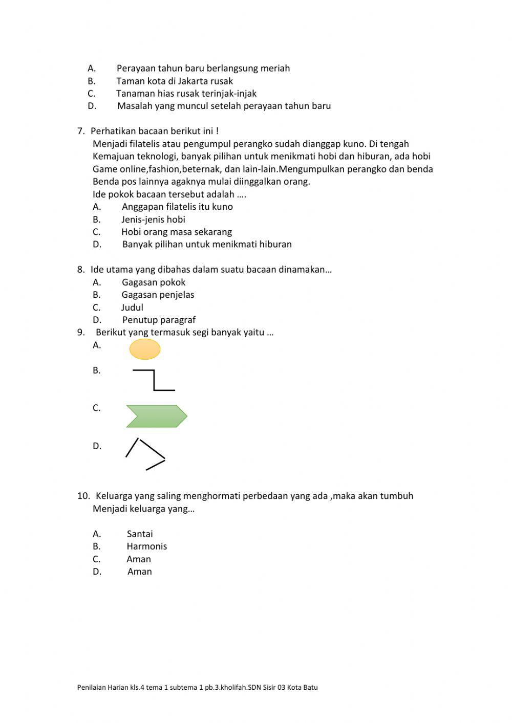Penilaian Harian Tema 1 Sub tema 1 PB.3