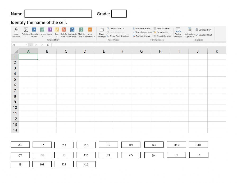 Microsoft Excel Cell Names