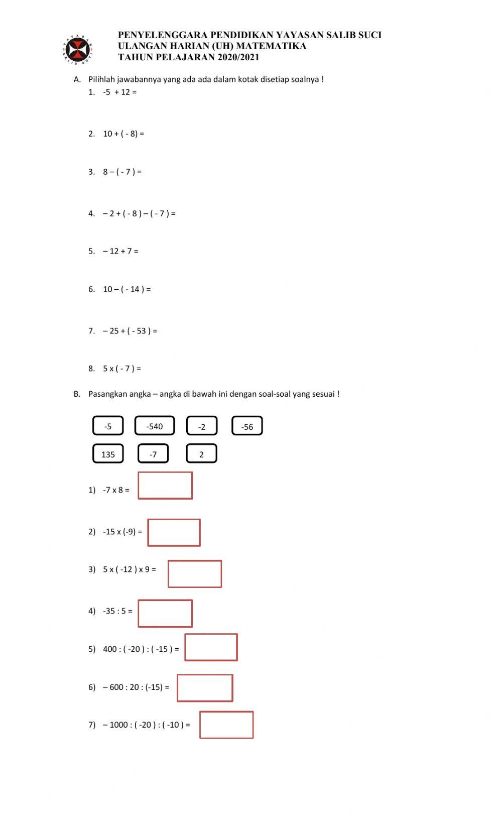 Operasi hitung bilangan bulat negatif