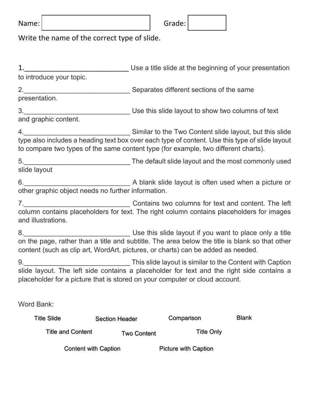 PowerPoint Slides Definitions