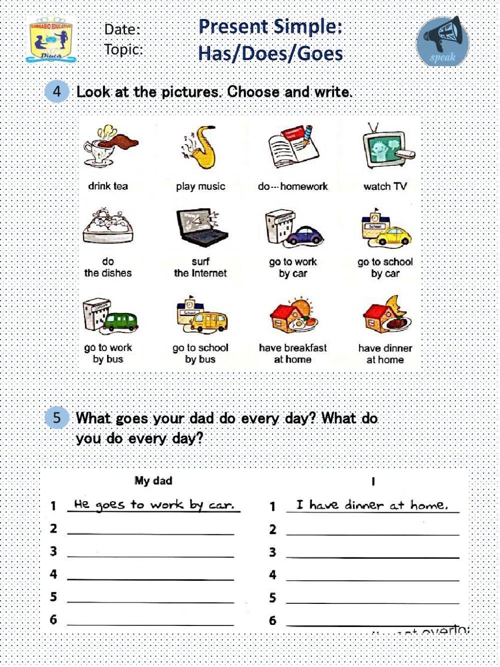 Present Simple Exercise Has, does worksheet | Live Worksheets