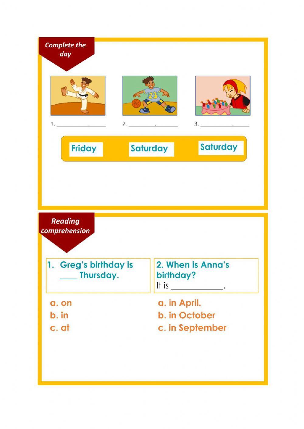 Reading - prepositions of time