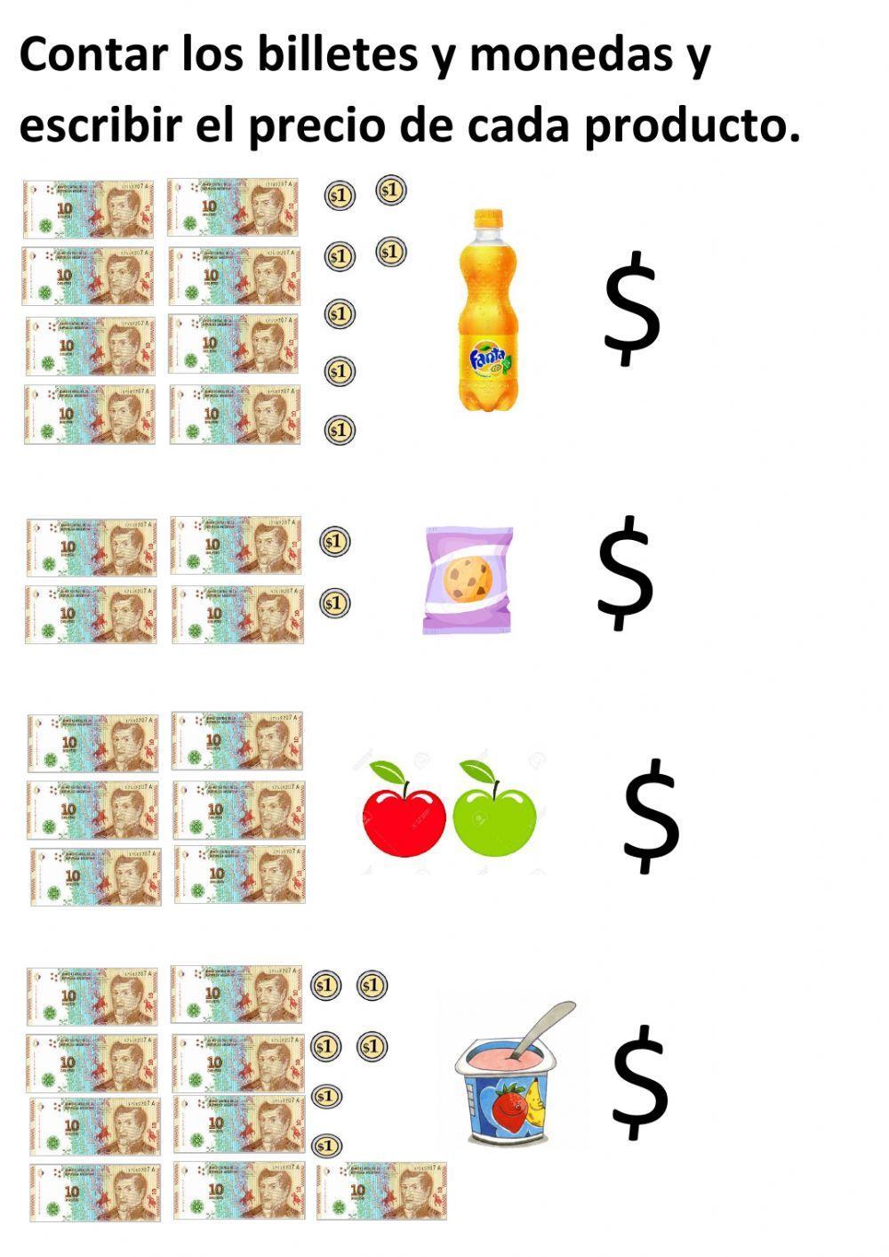 Billetes 10 y monedas 1