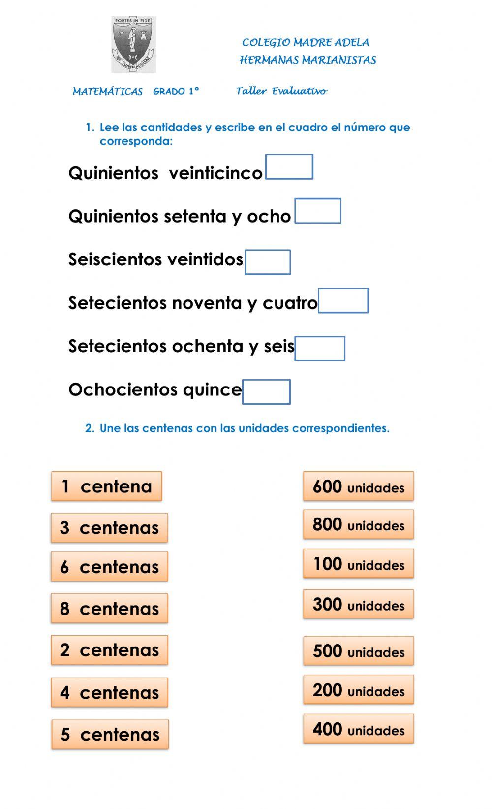 Taller evaluativo de matemáticas