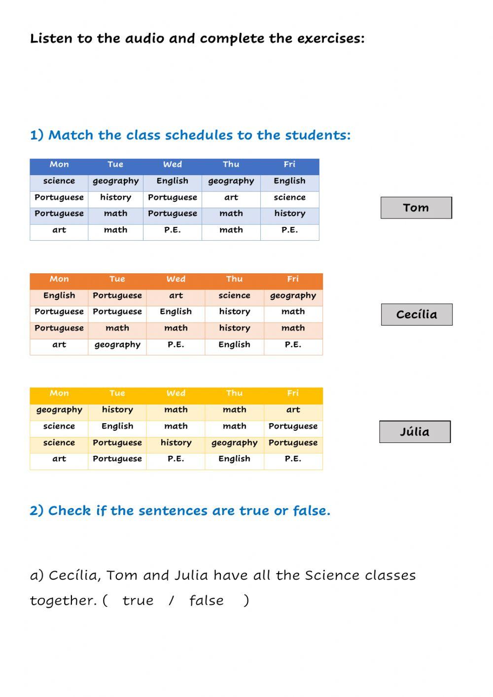 Listening - School subjects