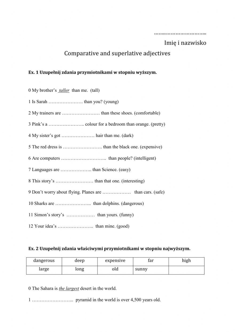 Comparative and superlative adjectives