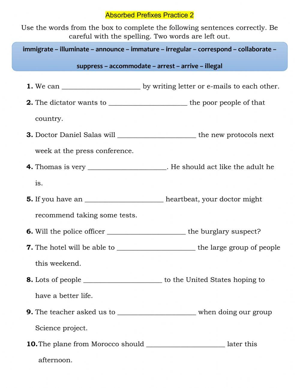 Absorbed Prefixes Practice 2