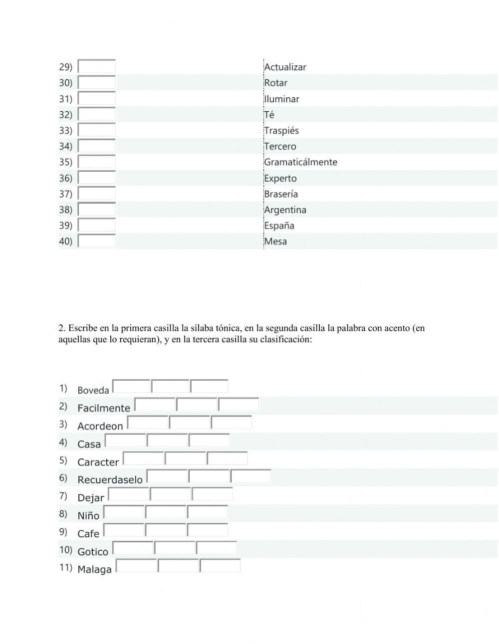 Clasificación de palabras 2