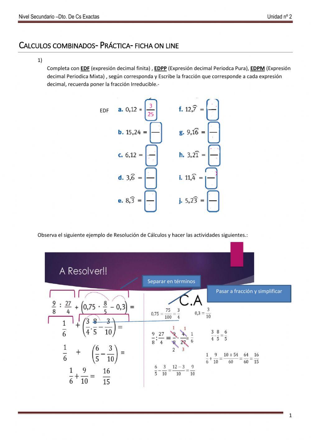 Cálculos combinados racionales