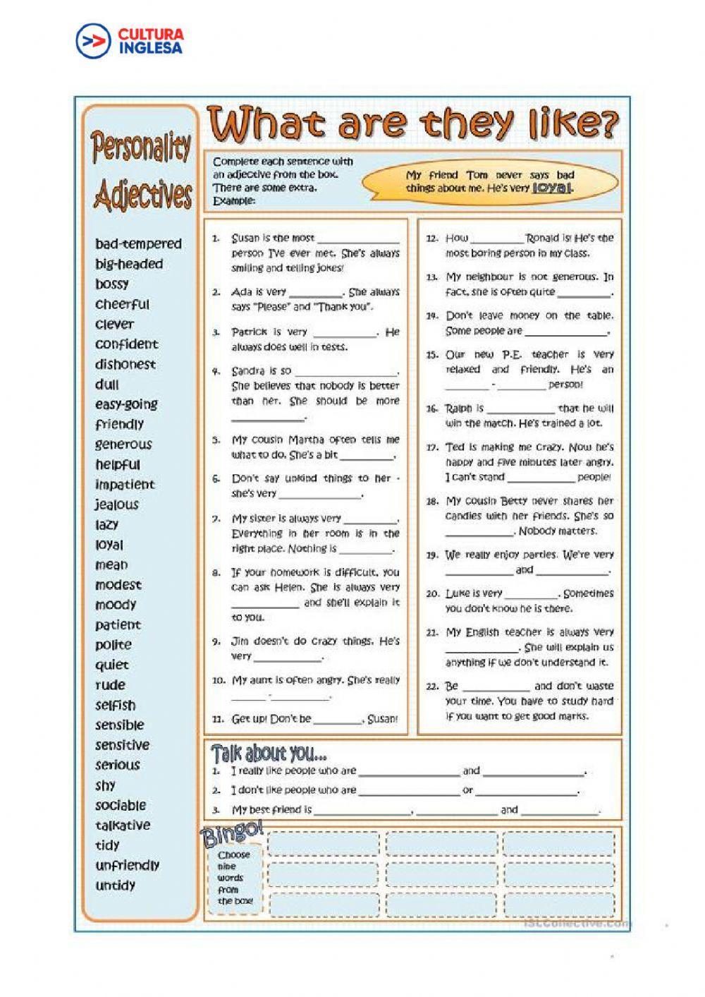 Personality adjectives