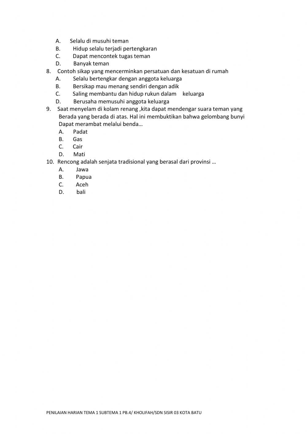 Penilaian Harian Tema 1 PB.4