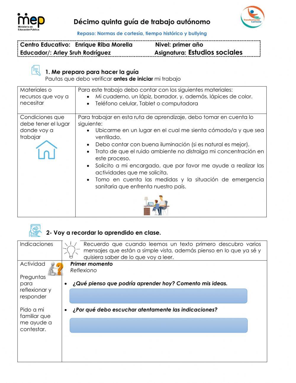 Repaso: normas de cortesía, tiempo y bullying