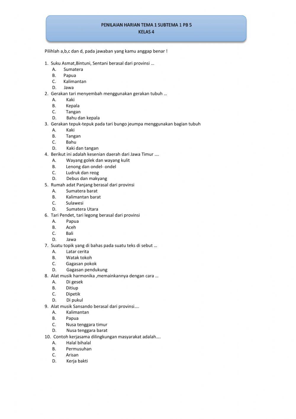 Penilaian Harian Tema 1 PB.5