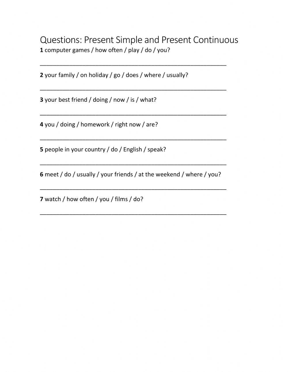 Questions Simple Present and Present Continuous 316680