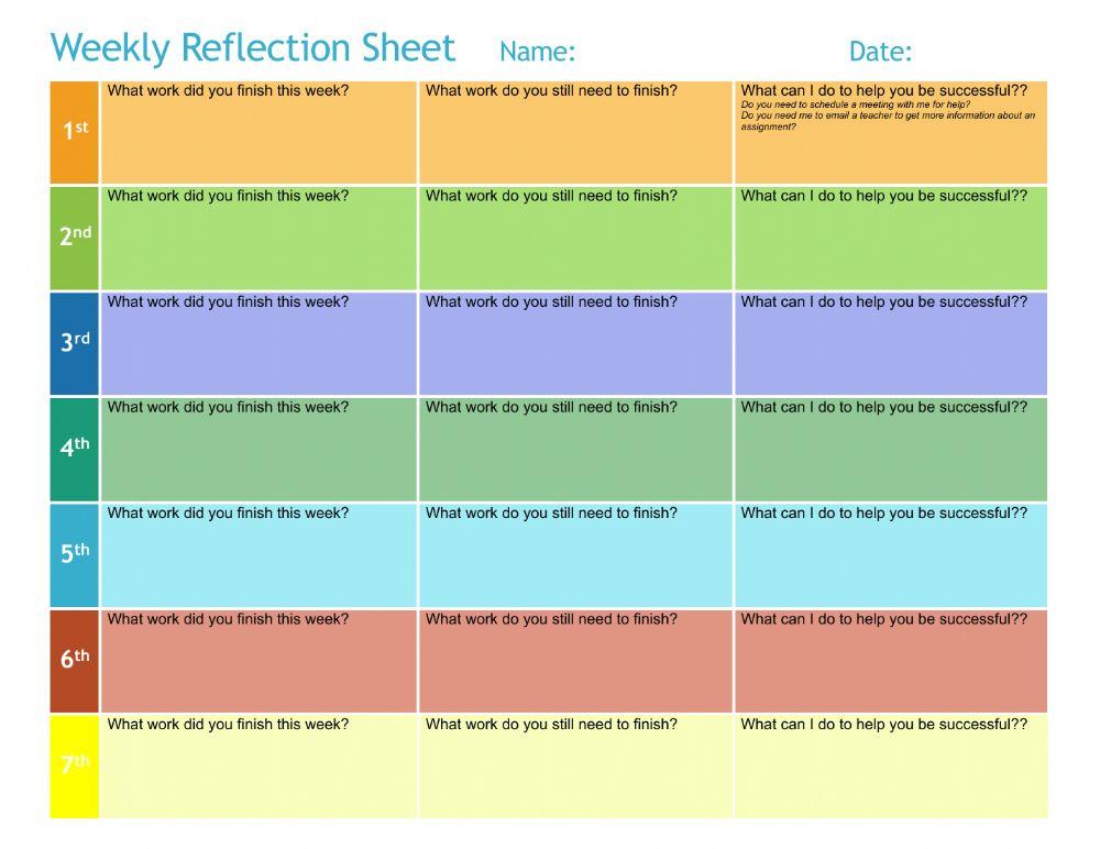 Weekly Reflection Sheet worksheet | Live Worksheets