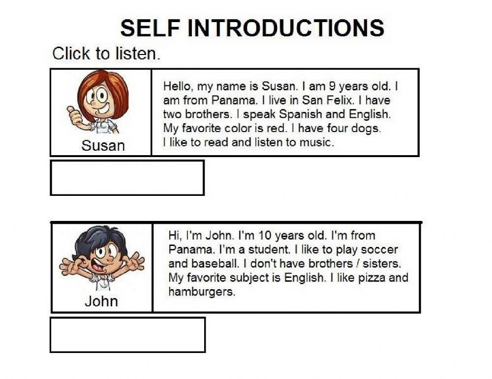 Self introduction online worksheet | Live Worksheets