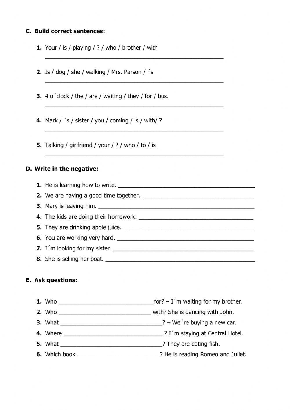 Present Continuous Review