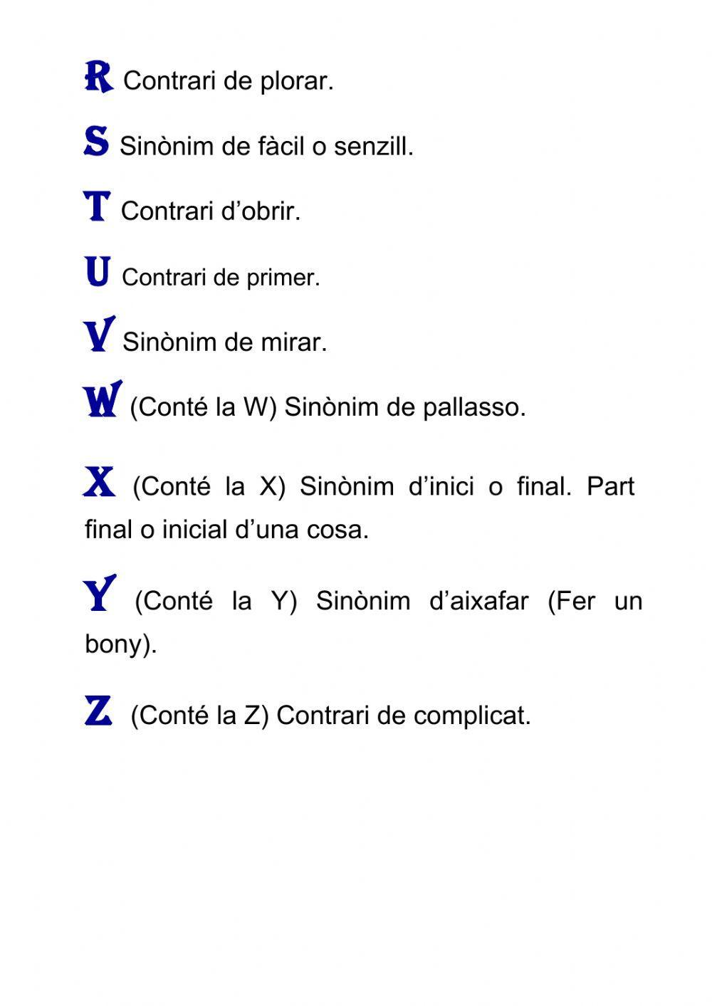 Passaparaula de siònims i antònim