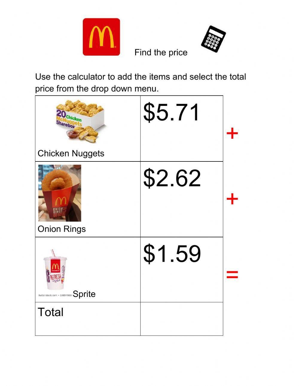 Find the price McDonalds 3