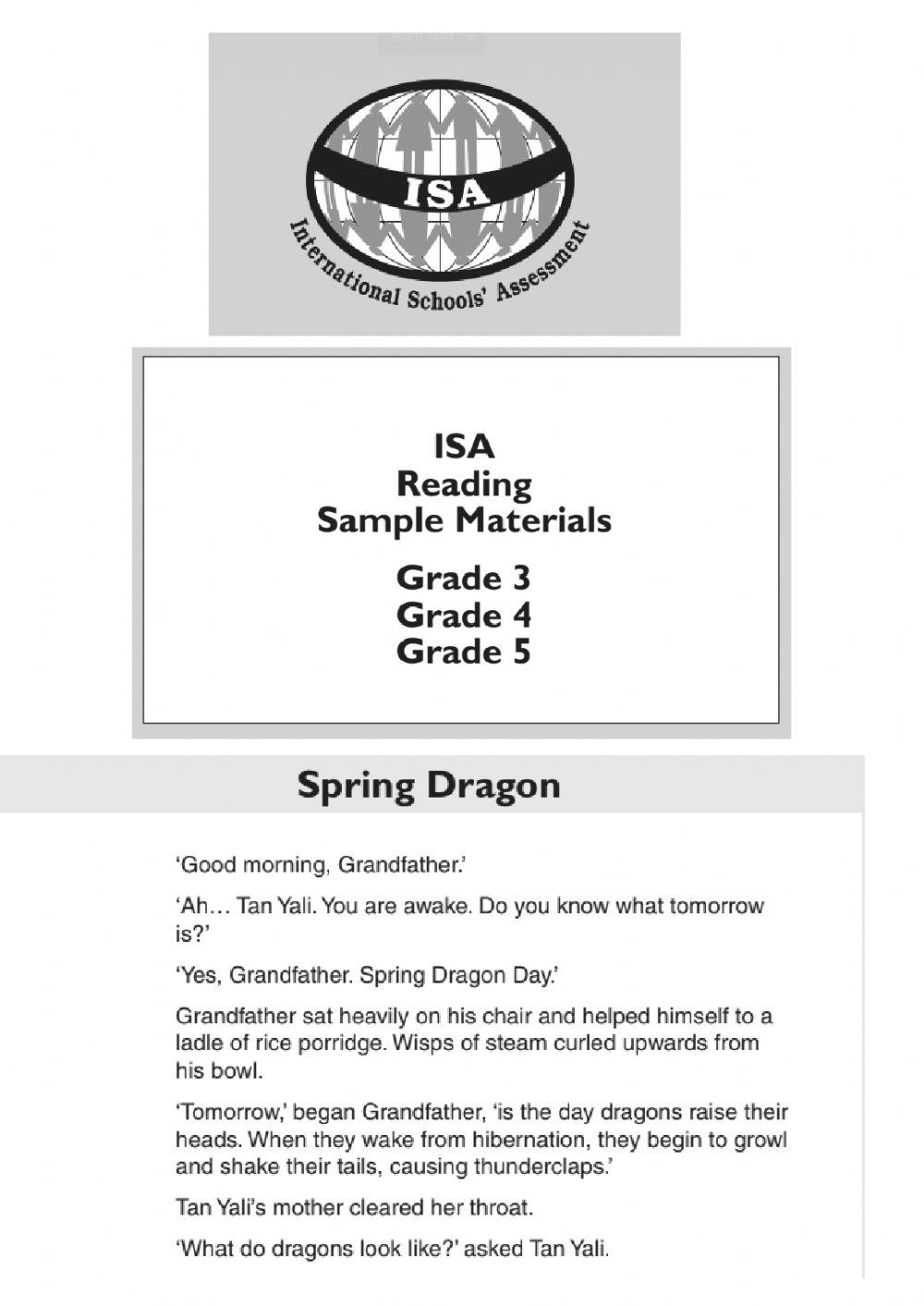 ISA Reading Grade3