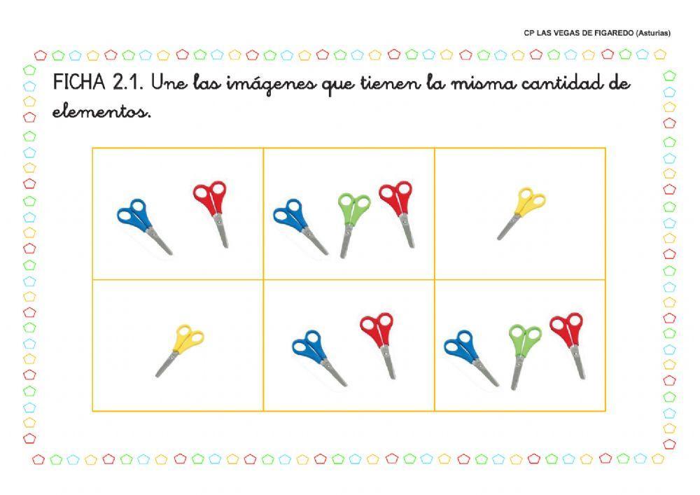 Une las tijeras que tienen el mismo número de elementos