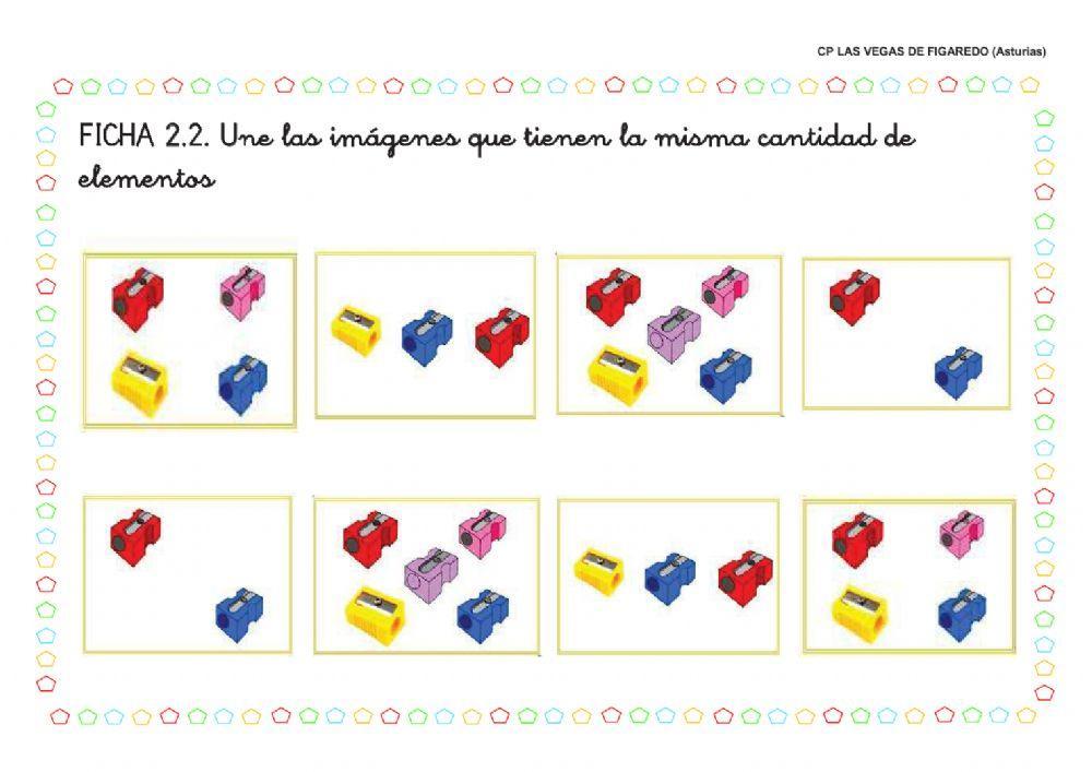 Une los conjuntos con el mismo número de elementos