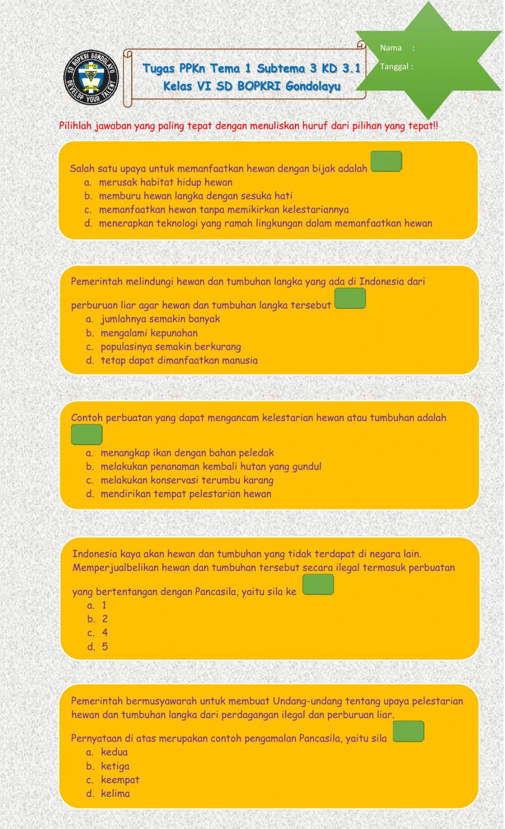 Penerapan Nilai Pancasila terhadap Hewan atau Tumbuhan