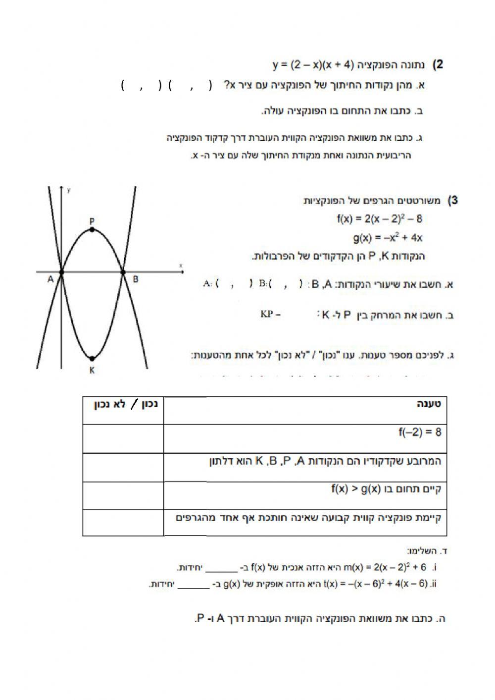 פונקציות - עבודת קיץ י 4-5 יח-ל