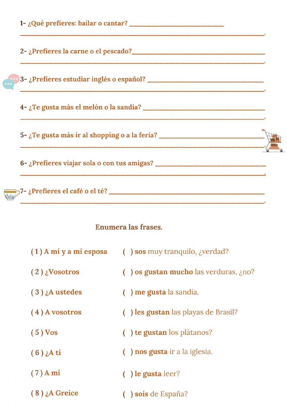 El verbo gustar online exercise Live Worksheets
