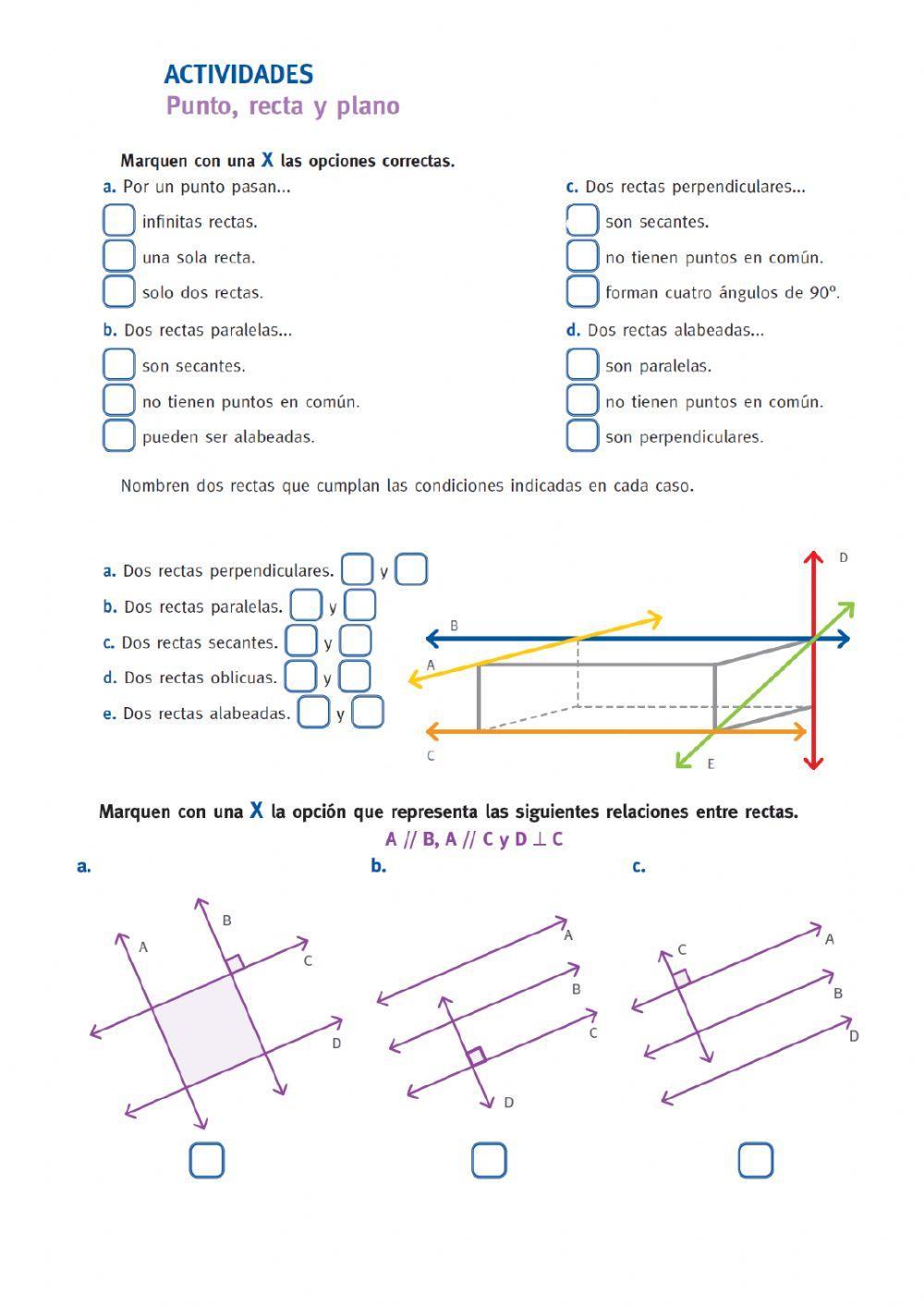 Punto recta plano ángulos