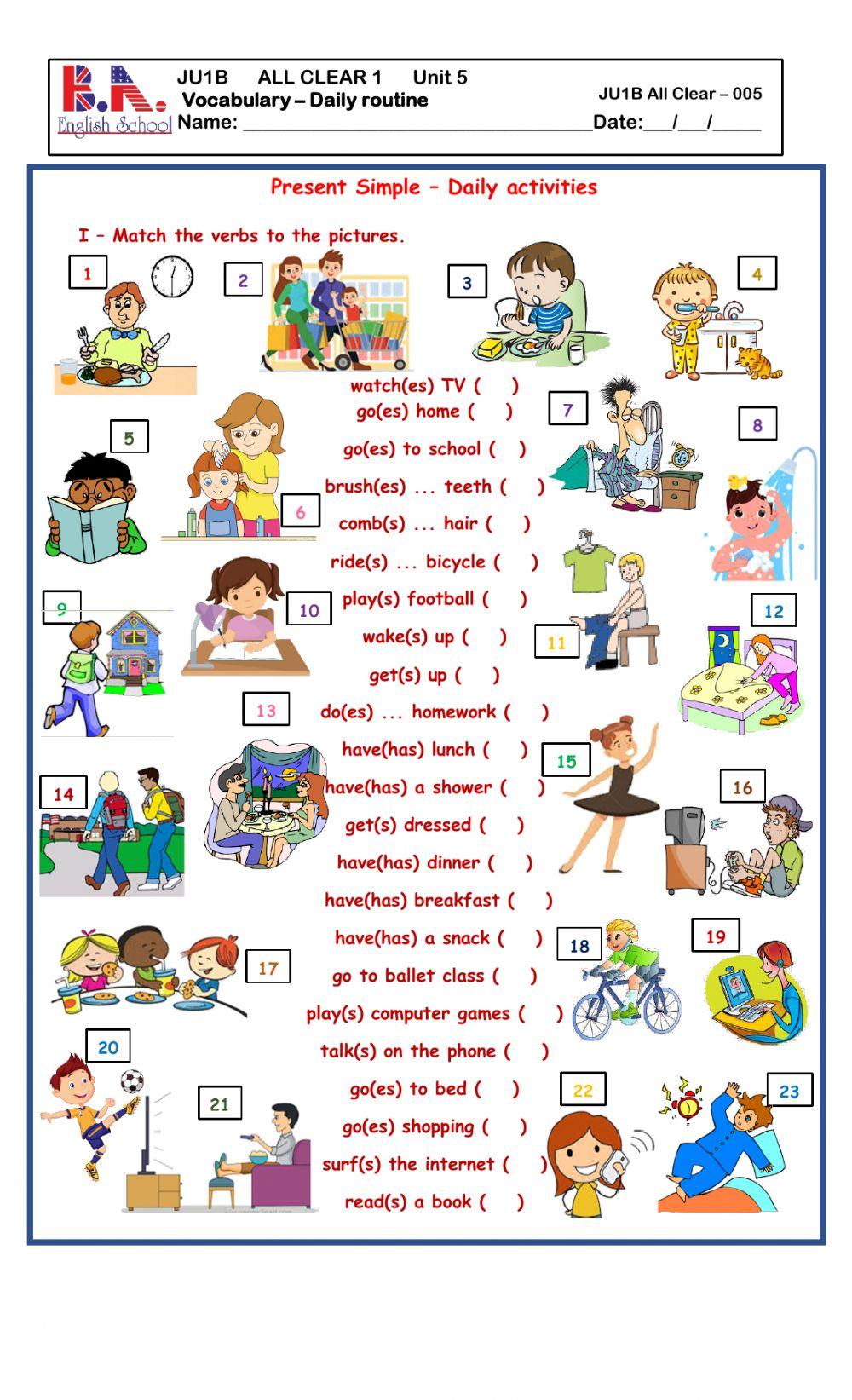 Ju1b unit 5 daily routine 671367 ba english school