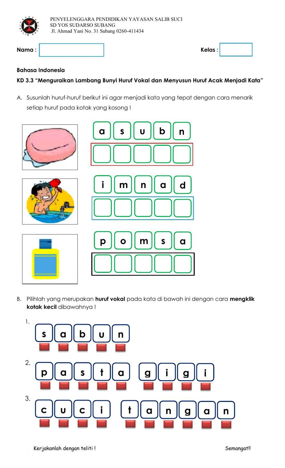 Menyusun Huruf dan Melingkari Huruf Vokal